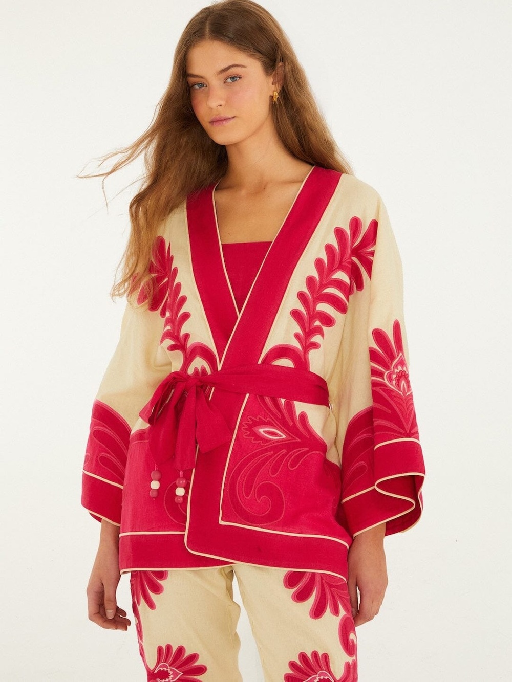 Farm Rio: SPRING ARABESC PINK CUTWORK KIMONO